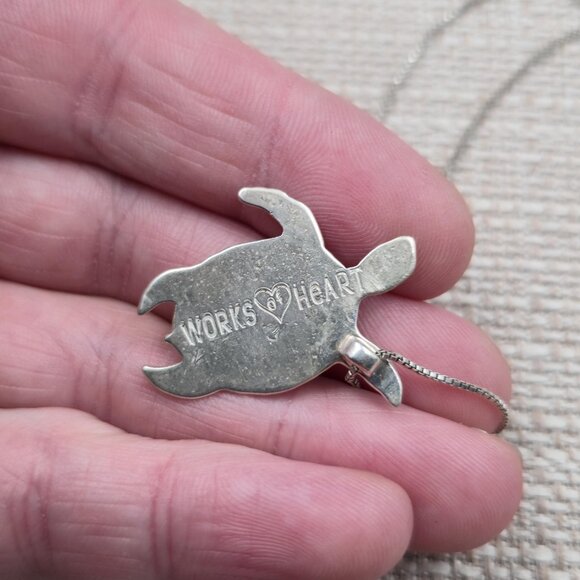 18 Inch Sterling Silver Green Sea Glass Turtle Pendant Necklace A6101 - Picture 4 of 7